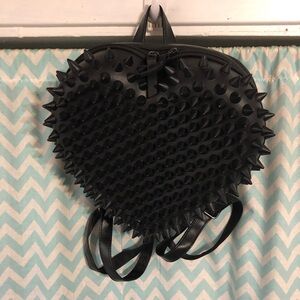 Spencer’s gothic black spike heart zippered backpack purse